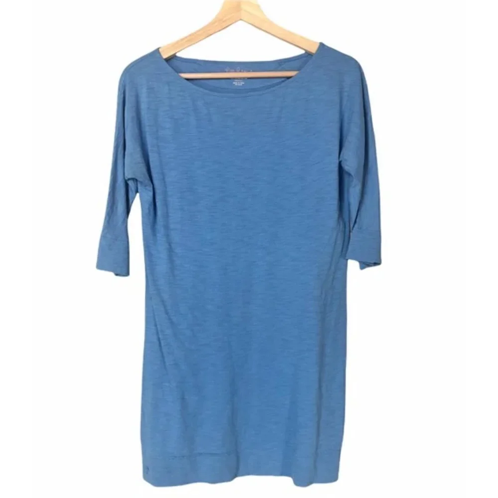 Lilly Pulitzer Solid Blue Pima Cotton Cassie 3/4 Sleeve T-Shirt Shift Dress XS